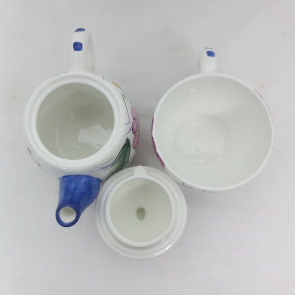 New Bella Casa Teapot Lid Cup Set by Ganz Tea 4 One White Colorful Fruit Design - Picture 5 of 10